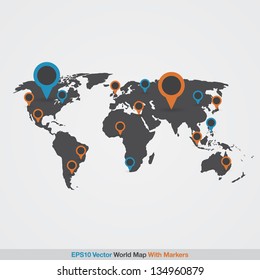 Vector World Map with Markers