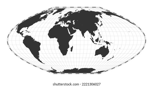 Vector World Map. McBryde-Thomas Flat-polar Parabolic Pseudocylindrical Equal-area Projection. Plan World Geographical Map With Latitudelongitude Lines. Centered To 60deg W Longitude.