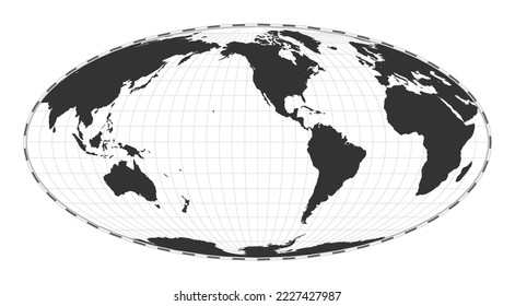 Vector world map in Mollweide projection, centered at 120 degrees East longitude. Features latitude and longitude lines with a plain geographical design.