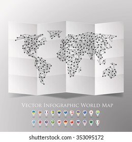 Vector world map with national flags.
