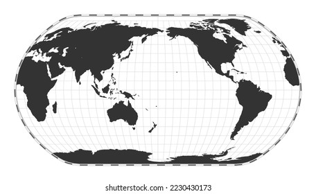 Vector world map. Natural Earth projection. Plain world geographical map with latitude and longitude lines. Centered to 180deg longitude. Vector illustration.