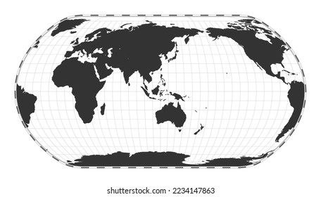 Vektorweltkarte. Natürliche Erdprojektion. Einfache geografische Karte mit Breiten- und Längenlinien. Zentriert auf den Längengrad von 120deg. Vektorgrafik.