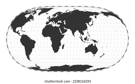 Vector world map. Natural Earth II projection. Plain world geographical map with latitude and longitude lines. Centered to 60deg W longitude. Vector illustration.