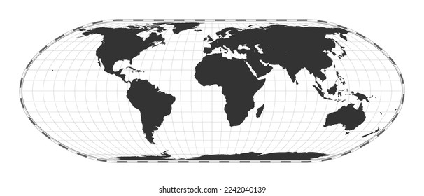 Vector world map. Nell-Hammer projection. Plain world geographical map with latitude and longitude lines. Centered to 0deg longitude. Vector illustration.