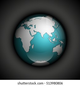 Vector world map with ocean. Globe icon. Planet Earth on black background. Continents world picture. Colorful poster presentation