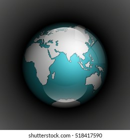 Vector world map with ocean. Globe icon. Planet Earth on black background. Continents world picture. Colorful poster presentation