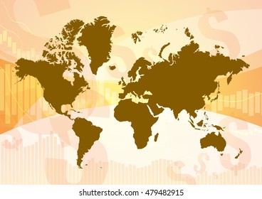 Vector : World map on business graph
