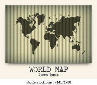 Vector of world map on cardboard .