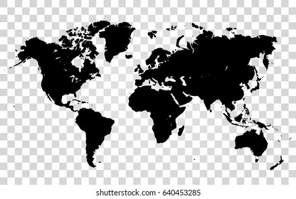 Vector world map on the transparent background 