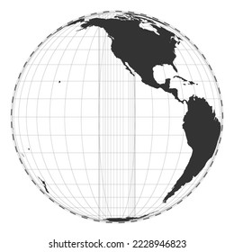 Vector world map. Orthographic projection. Plain world geographical map with latitude and longitude lines. Centered at 120 degrees E longitude. Vector illustration.