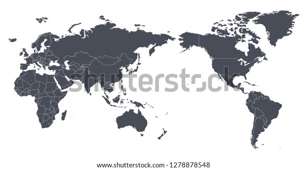 Vector World Map Outline Contour\
Silhouette with international borders - Asia in\
Center