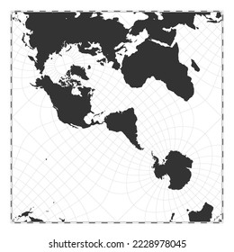 Vector world map. Peirce quincuncial projection. Plain world geographical map with latitude and longitude lines. Centered to 60deg E longitude. Vector illustration.