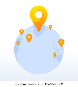 Vector world map with pins illustration. World with pins location icon. World connection icon. EPS 10