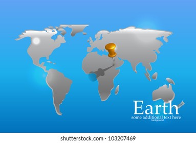 Vector world map with pointer pin and shadow
