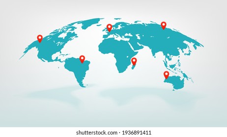 Vector world map with pointers  - Shutterstock ID 1936891411