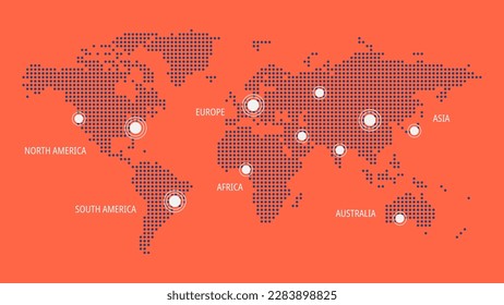 Vektorweltkarte mit Zeigern. Nord, Südamerika, Europa, Asien, Afrika, Australien. Illustration für Infografiken, Web, Seite, globales Geschäft, Kommunikation, Reisen, Reiseziele