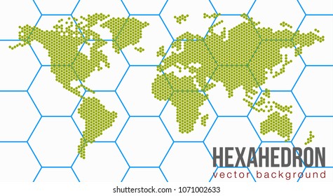 Vector world map in points of hexagons. Earth background banner. All the continents of the world in one picture.