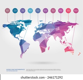 Vector world map with polygonal background.