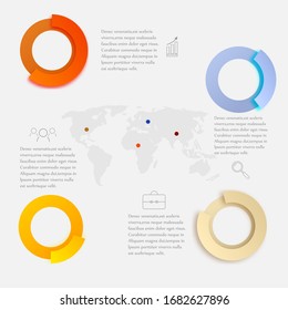 
Vector world map. Round banners steps. Infographics.