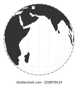 Vector world map. Satellite (tilted perspective) projection. Plain world geographical map with latitude and longitude lines. Centered to 60deg W longitude. Vector illustration.