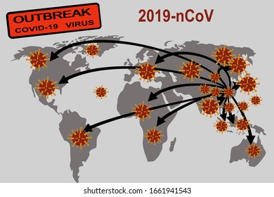 Vector world map show about outbreak of covid19 virus.