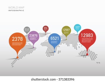 Vector world map with simple pointer marks.