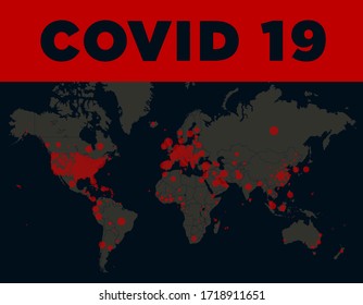 Vector world map of the spread of coronavirus covid 19 cases