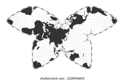 Vector world map. Steve Waterman's butterfly projection. Plain world geographical map with latitude and longitude lines. Centered to 120deg W longitude. Vector illustration.