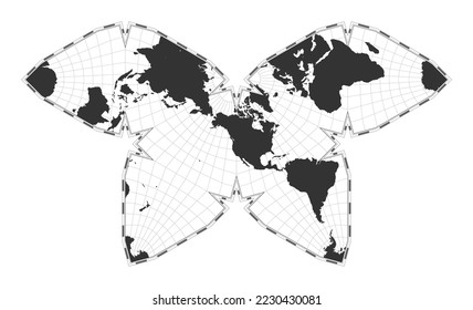 Vector world map. Steve Waterman's butterfly projection. Plain world geographical map with latitude and longitude lines. Centered to 120deg E longitude. Vector illustration.