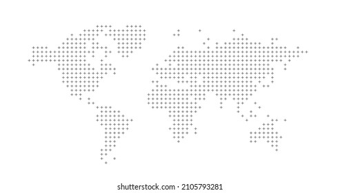 Plantilla de mapa del mundo de vectores con cruces o más. Diseño gráfico arte abstracto para negocios y viajes. Ilustración vectorial de acciones aislada