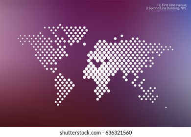 Vector world map template with round  spots, dots for business. Graphic design abstract art for technology and travel by train, car, plane subject.