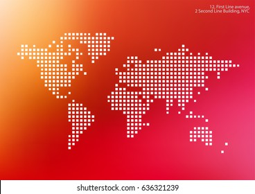 Vector world map template with squares, rectangles for business. Graphic design, abstract art for technology and travel by train, car, plane subjects.
