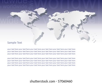 Vector world map (text â??worldwideâ?� in blue background part)