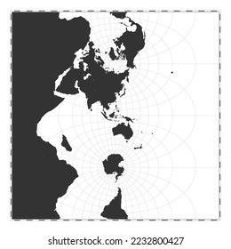 Vector world map. Transverse spherical Mercator projection. Plain world geographical map with latitude and longitude lines. Centered to 120 degrees W longitude. Vector illustration.