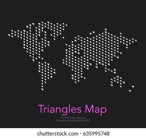 Vector world map with triangles for business templates, brochures and layouts, website, banners, graphic design, abstract art. Technology and travel by train, car, plane theme background.