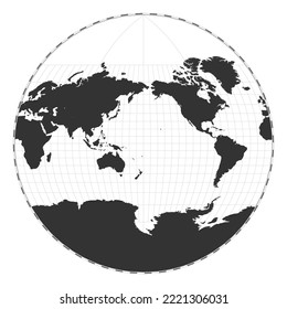 Vector world map. Van der Grinten III projection. Plan world geographical map with latitudelongitude lines. Centered to 180deg longitude. Vector illustration.