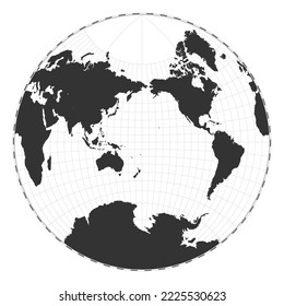 Vector world map. Van der Grinten II projection. Plain world geographical map with latitude and longitude lines. Centered to 180deg longitude. Vector illustration.