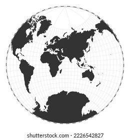 Vector world map. Van der Grinten II projection. Plain world geographical map with latitude and longitude lines. Centered to 60deg W longitude. Vector illustration.