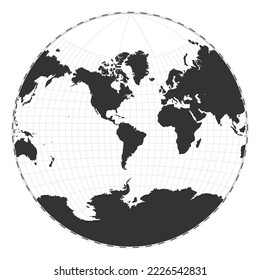 Vector world map. Van der Grinten projection. Plain world geographical map with latitude and longitude lines. Centered to 60deg E longitude. Vector illustration.