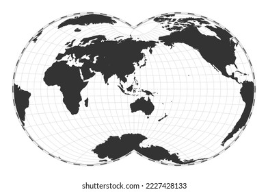 Vector world map. Van der Grinten IV projection. Plain world geographical map with latitude and longitude lines. Centered to 120deg W longitude. Vector illustration.