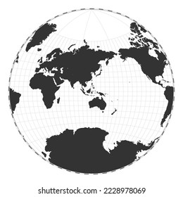 Vector world map. Van der Grinten projection. Plain world geographical map with latitude and longitude lines. Centered to 120deg W longitude. Vector illustration.