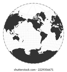 Vector world map. Van der Grinten projection. Plain world geographical map with latitude and longitude lines. Centered to 120deg E longitude. Vector illustration.