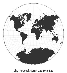 Vector world map. Van der Grinten projection. Plain world geographical map with latitude and longitude lines. Centered to 0deg longitude. Vector illustration.