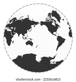 Vector world map. Van der Grinten projection. Plain world geographical map with latitude and longitude lines. Centered to 180deg longitude. Vector illustration.