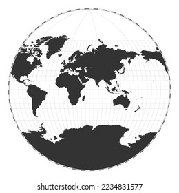 Vector world map. Van der Grinten III projection. Plain world geographical map with latitude and longitude lines. Centered to 60deg W longitude. Vector illustration.