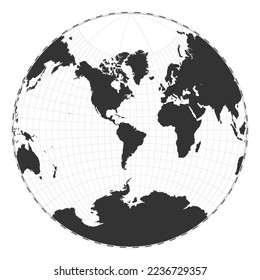 Vektorweltkarte. Van der Grinten II-Projektion. Einfache geografische Karte mit Breiten- und Längenlinien. Zentriert auf den Längengrad 60deg. Vektorgrafik.