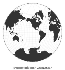 Vector world map. Van der Grinten II projection. Plain world geographical map with latitude and longitude lines. Centered to 120deg E longitude. Vector illustration.