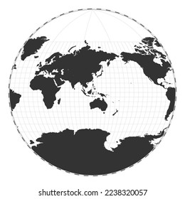 Vector world map. Van der Grinten III projection. Plain world geographical map with latitude and longitude lines. Centered to 120deg W longitude. Vector illustration.