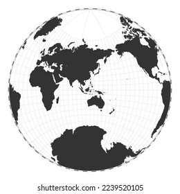 Vector world map. Van der Grinten II projection. Plain world geographical map with latitude and longitude lines. Centered to 120deg W longitude. Vector illustration.