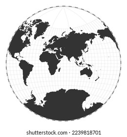 Vector world map. Van der Grinten projection. Plain world geographical map with latitude and longitude lines. Centered to 60deg W longitude. Vector illustration.